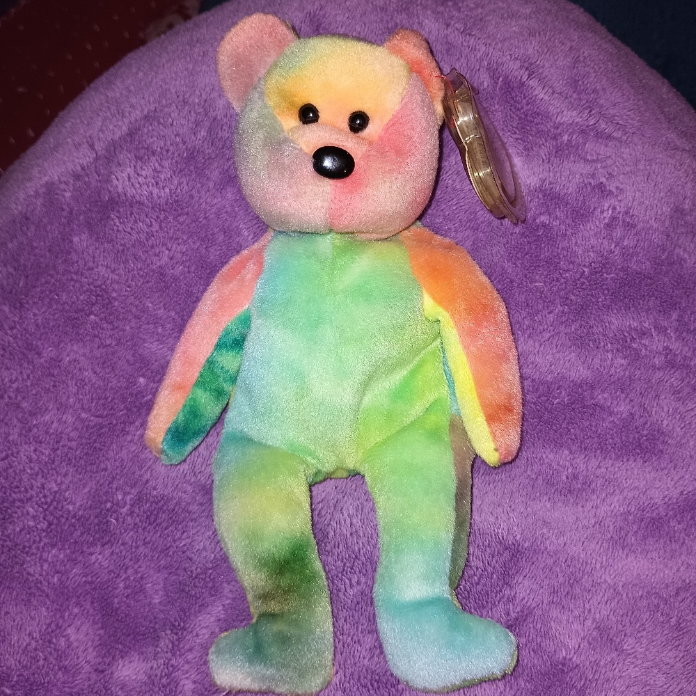 Rare Error Ty Beanie Baby Babies Garcia Plush Bean Bag- Green Tie-dye